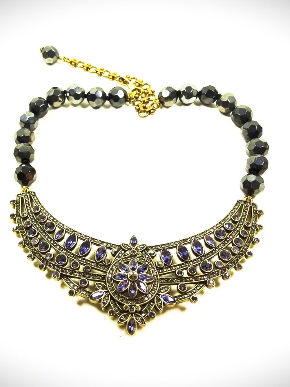 HEIDI DAUS "French Twist" Beaded Crystal Collar Necklace with Removable Drop/Pin